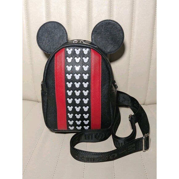 Loungefly Disney Mickey Mouse Icon Mini Backpack Black Red Convertible Stripes main image 7